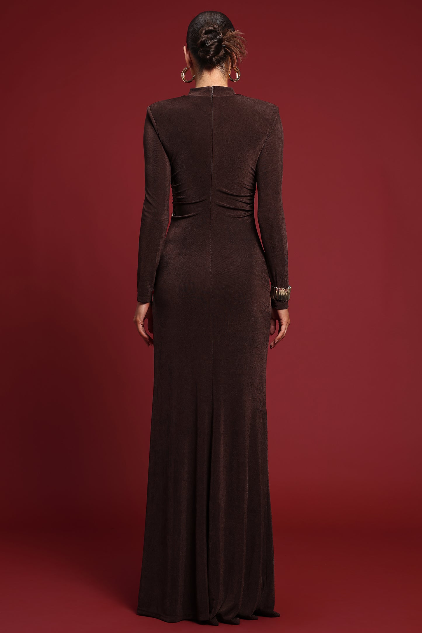 Ivy Elegant Contour Long Sleeve Gathered Knit Maxi Dress