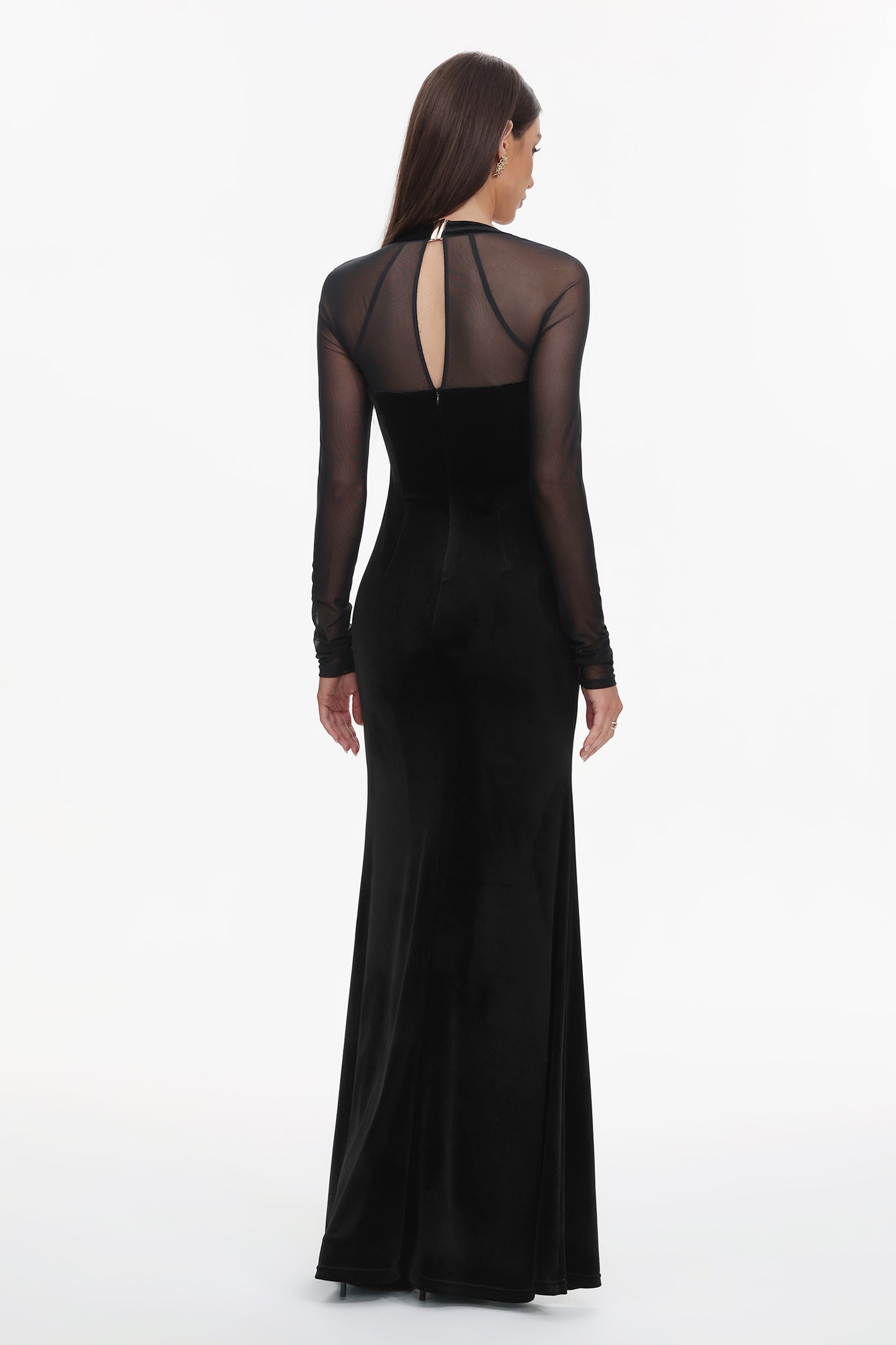 Rae Elegant Contour Long Sleeve High Slit Velvet Maxi Dress