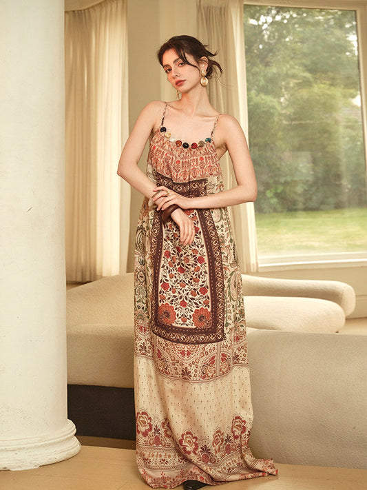Tencel Linen Dress - Paisley Leaf Pattern