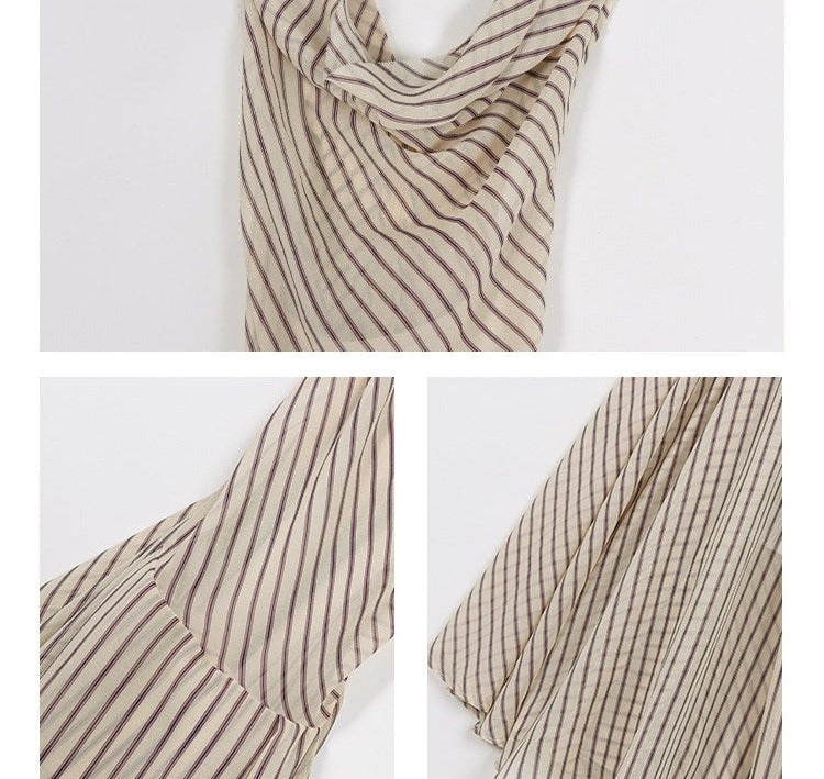 Polyester A-Line Dress - Striped Sleeveless Design