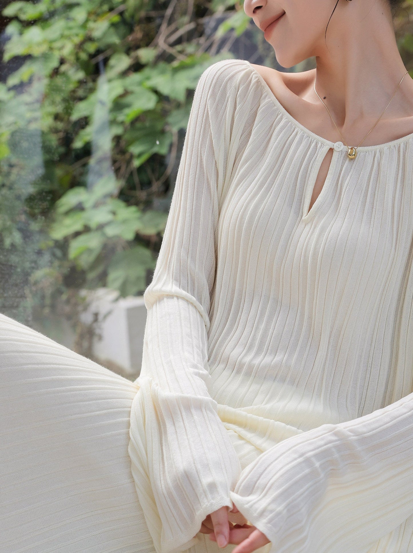 Mulberry Silk Two-Piece Set - Long Sleeve Top and Skirt