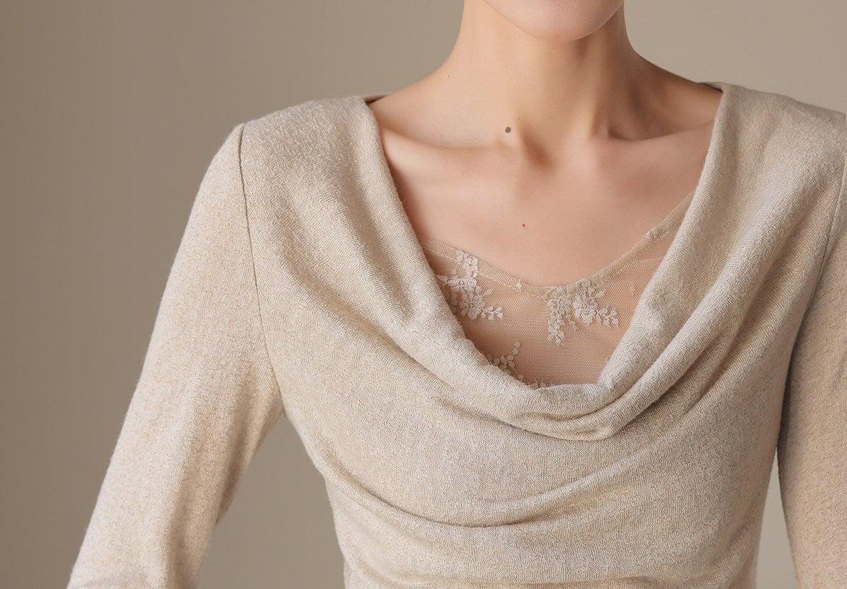 Lace Knit Top - Relaxed Fit with Draped Neckline