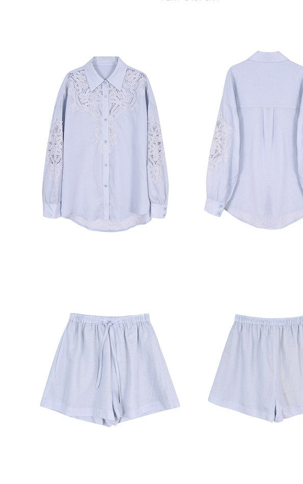 Hollow-Out Viscose Top and Shorts Set