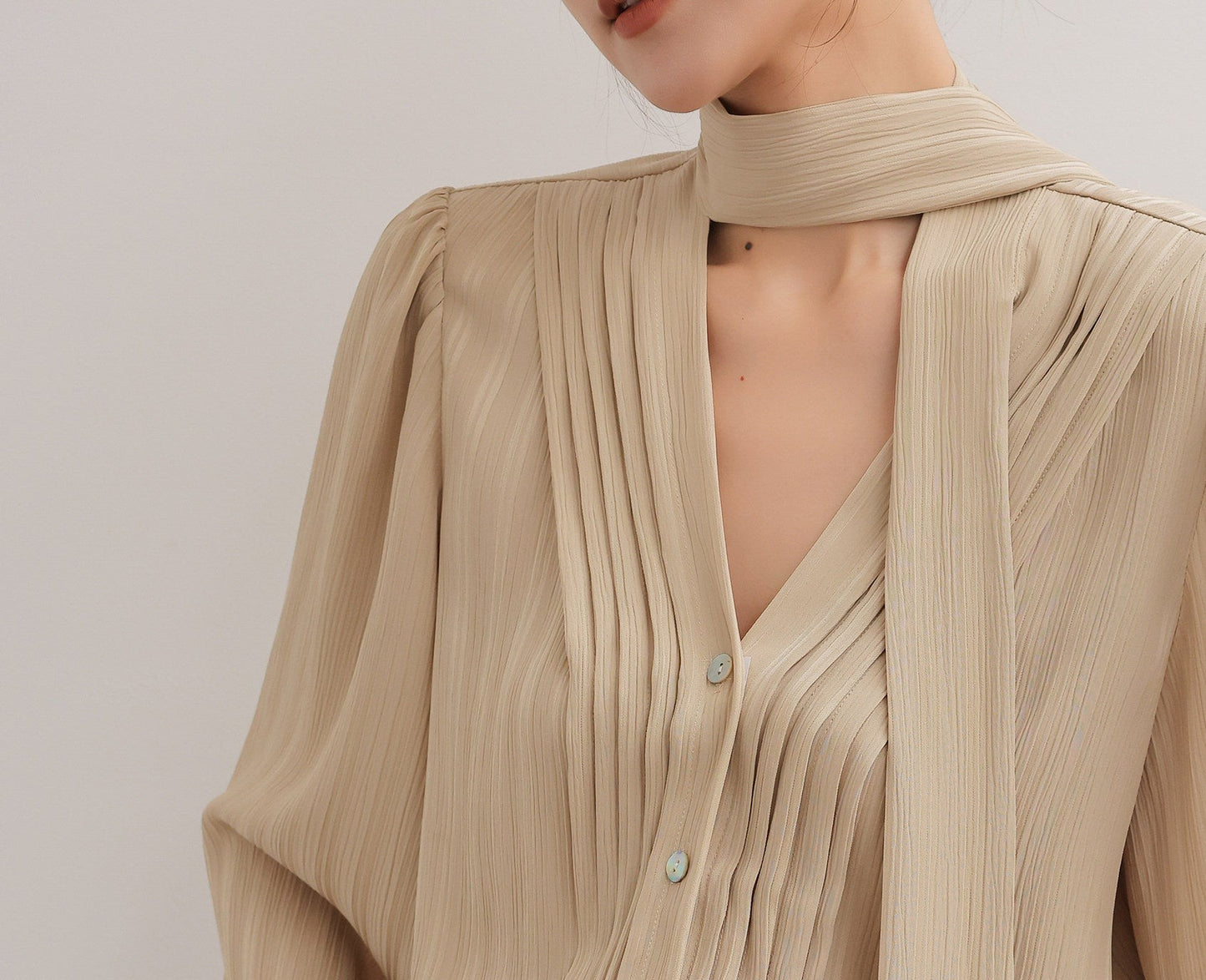 Viscose Long Sleeve Shirt - Elegant Champagne Color