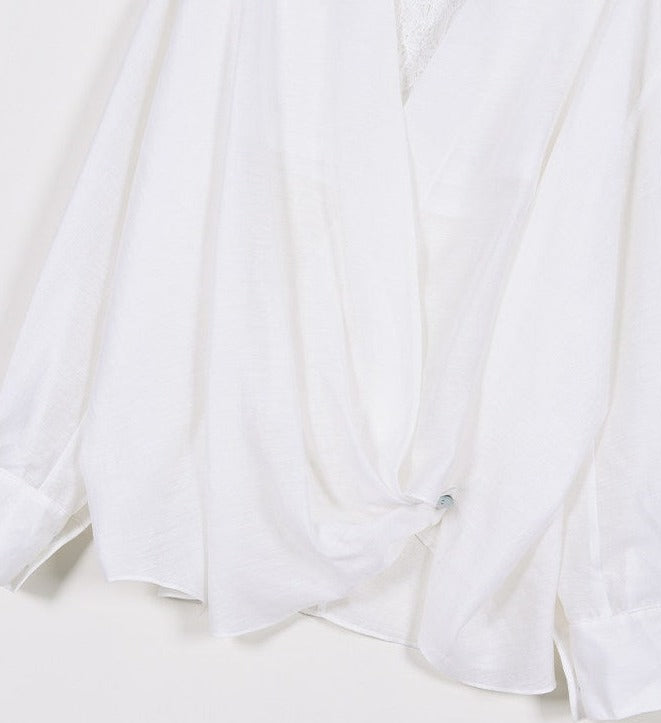 Cotton Two-Piece Set - Long Sleeve Shirt and Lace Camisole