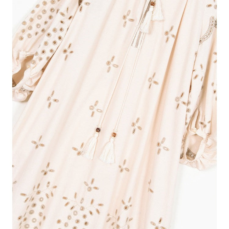 Cotton Dress with Hollow-Out Design