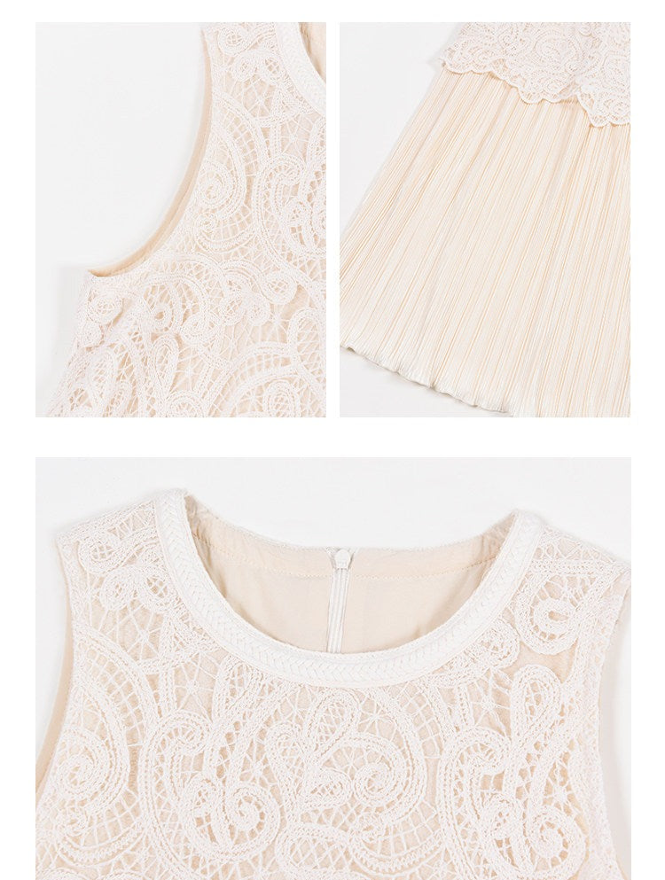 Gaun Tanpa Lengan dengan Detail Renda - Beige Elegan