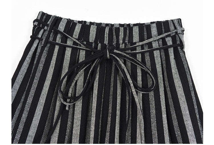 Viscose Wide-Leg Pants - Vintage Striped Design