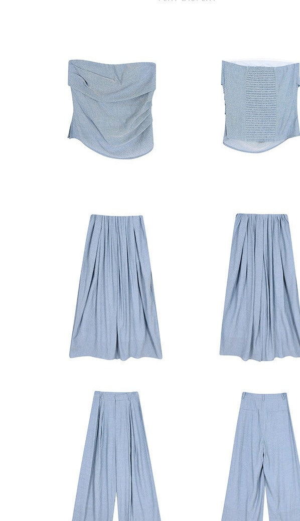 Set 3-Piece Viskose Bergaya - Atasan, Celana, dan Rok