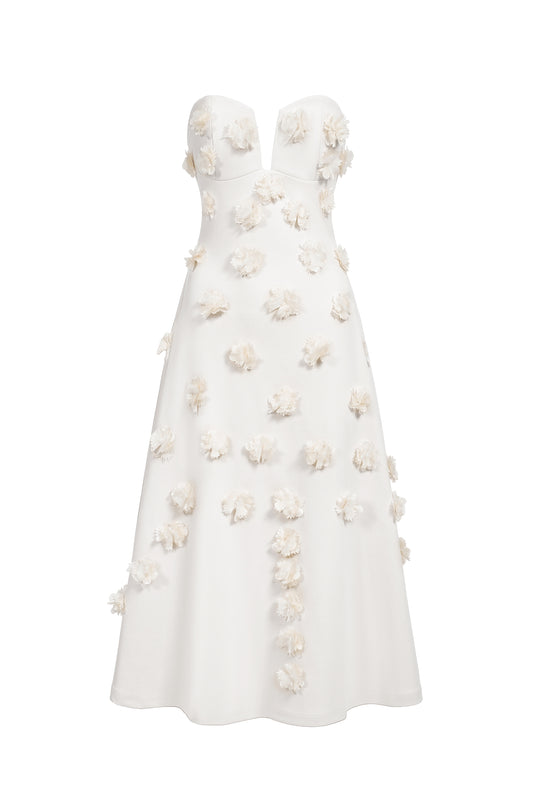 Eve Flowers Tube Midi Dress - White