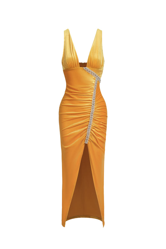 Hakula Diamante Slit Midi Dress
