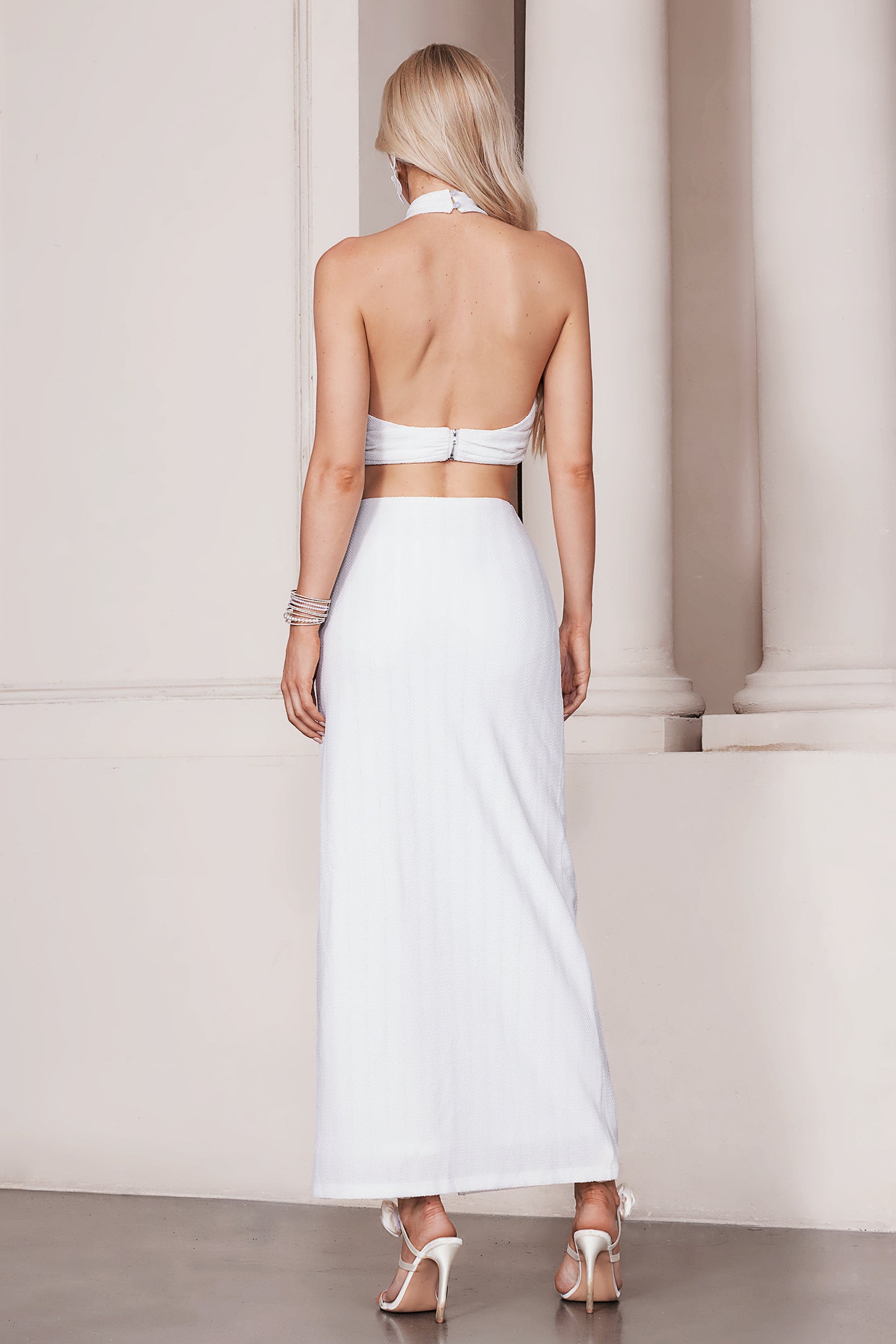 Juliet Halterneck Flowers Midi Set - White