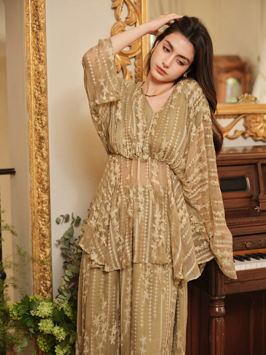 Silk 2-Piece Set - Embroidered Top and Skirt