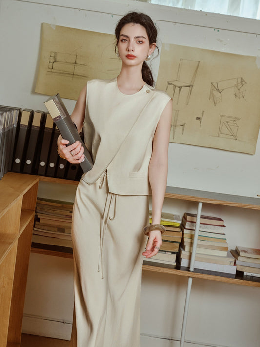 Acetate 2-Piece Set - Sleeveless Vest and Skirt