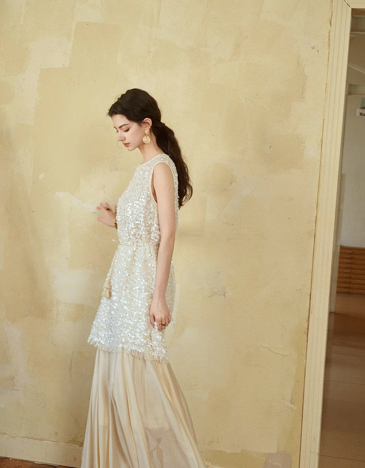 Sequined Viscose Camisole and Skirt Set