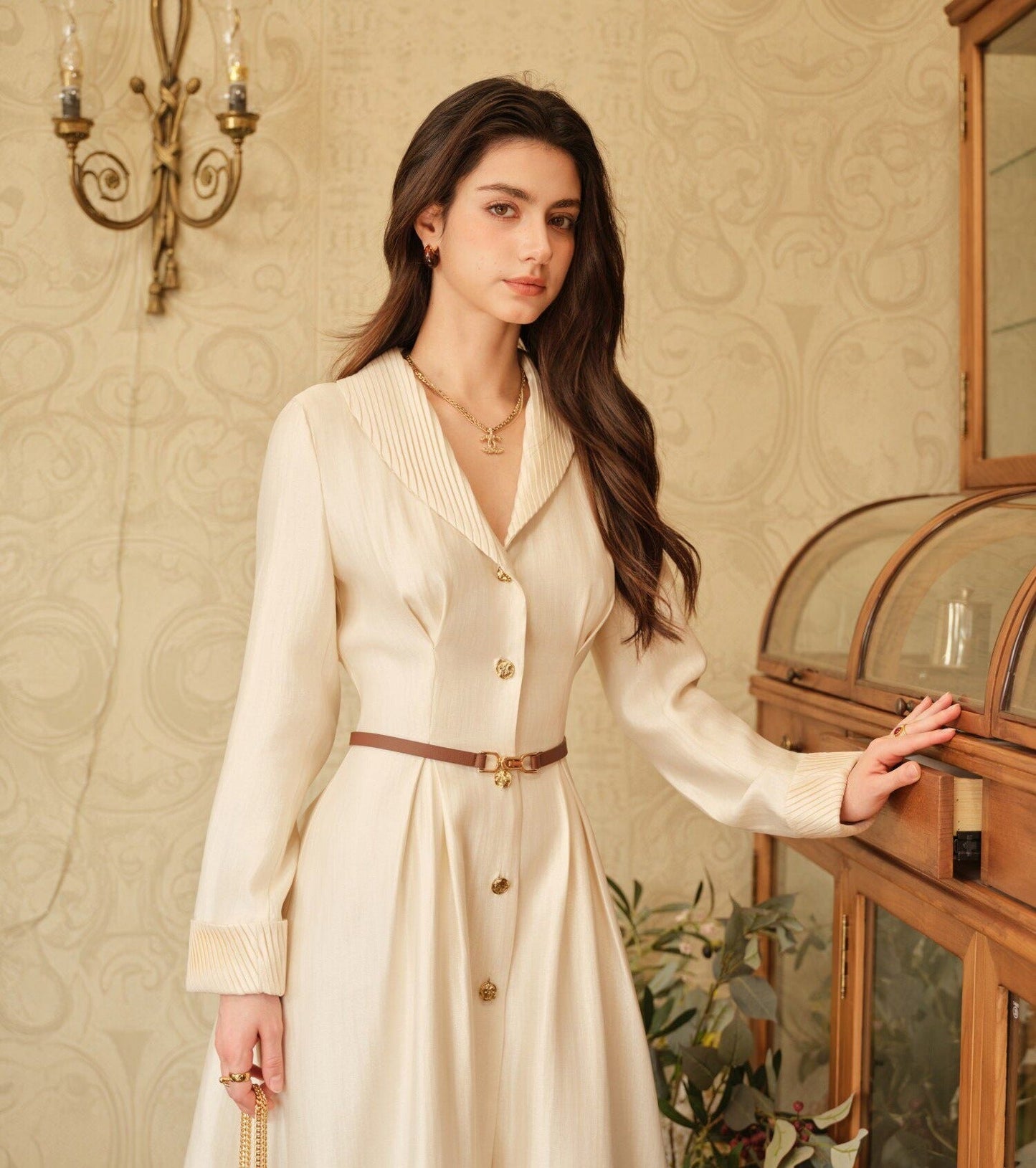 Cotton Shirt Dress with Pleated Design