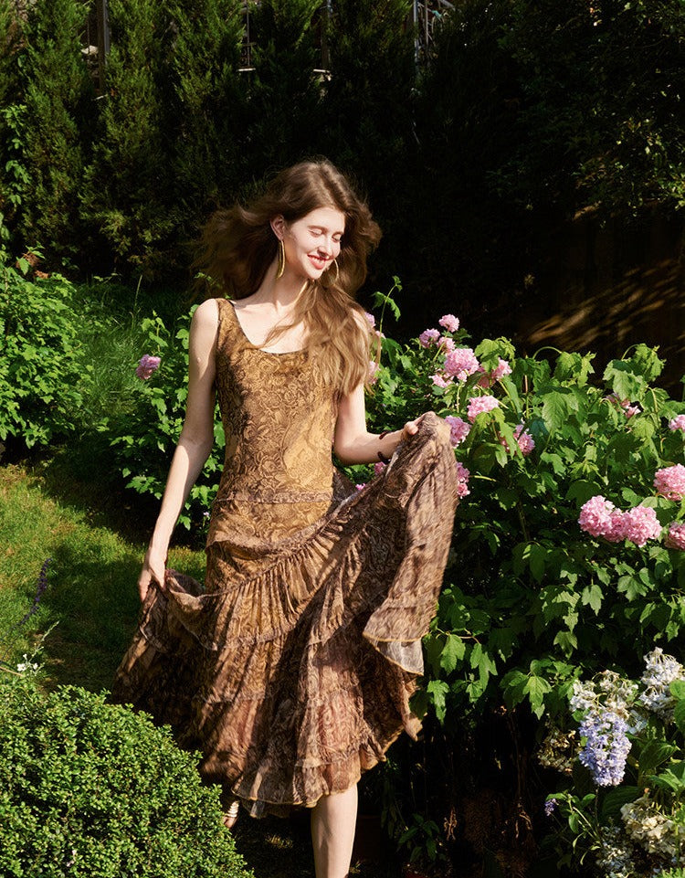 Copper Dress - Asymmetrical Spaghetti Strap