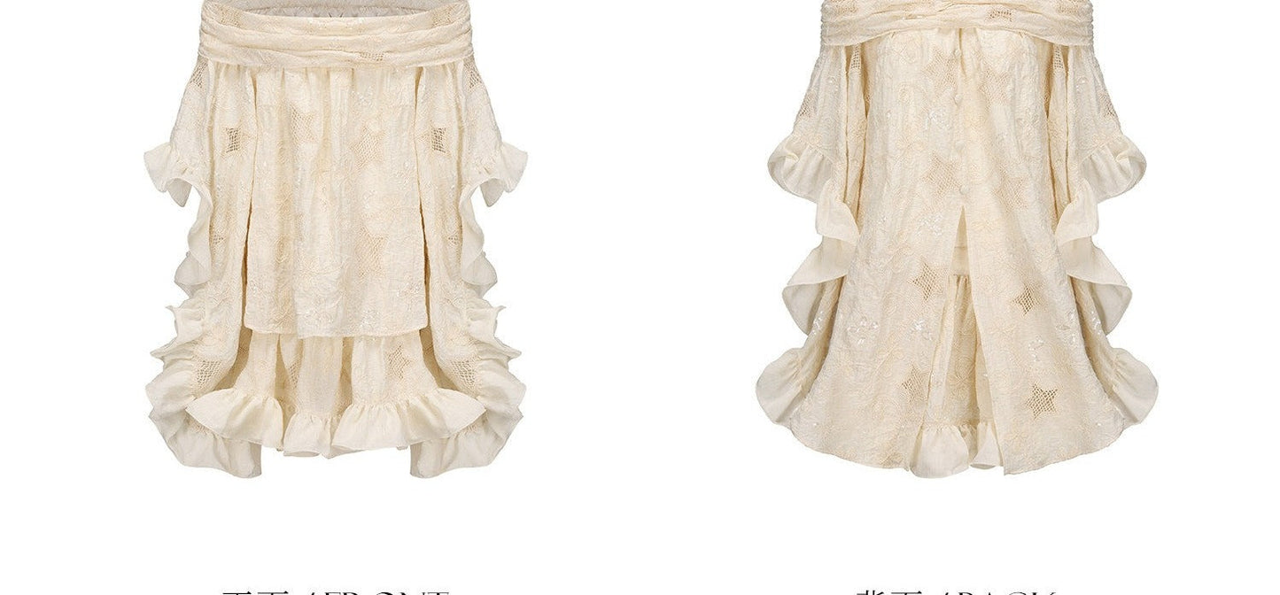 Linen Top and Skirt Set - Embroidered Design