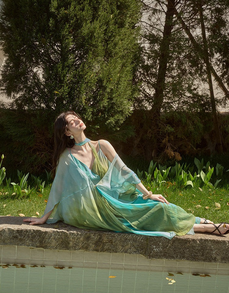 Tencel Chiffon Dress and Shawl Cardigan Set - Elegant and Versatile