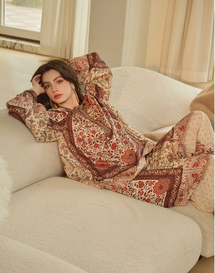 Linen Blend 2-Piece Set - Paisley Shirt and Pants