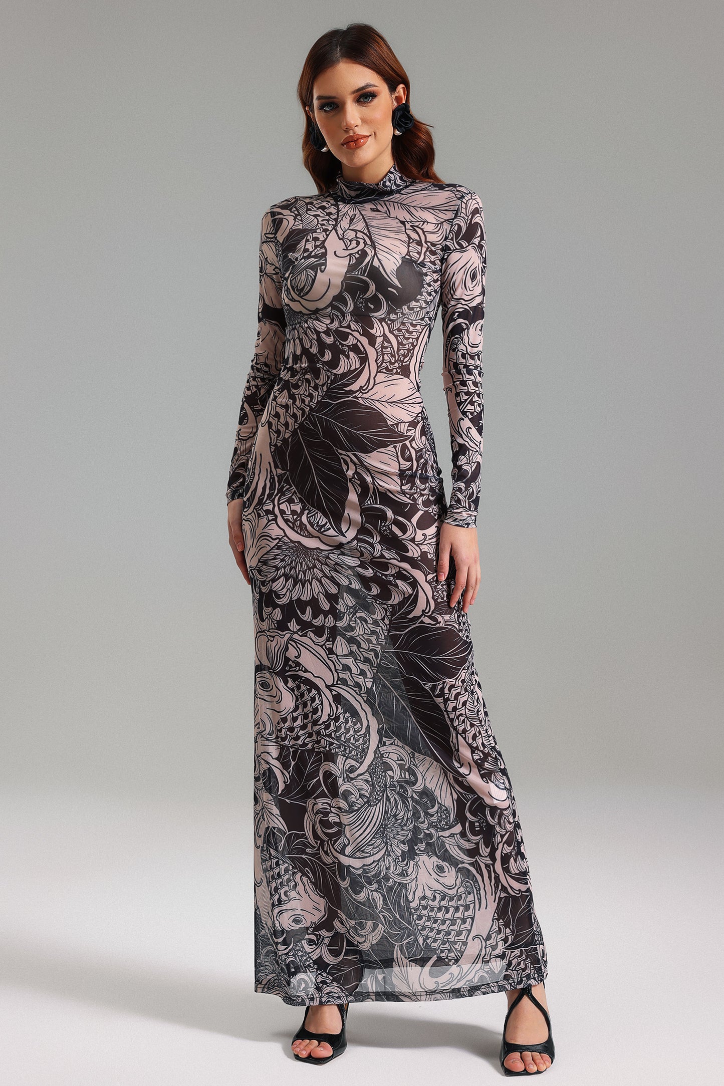 Edwina Printed Mesh Maxi Dress