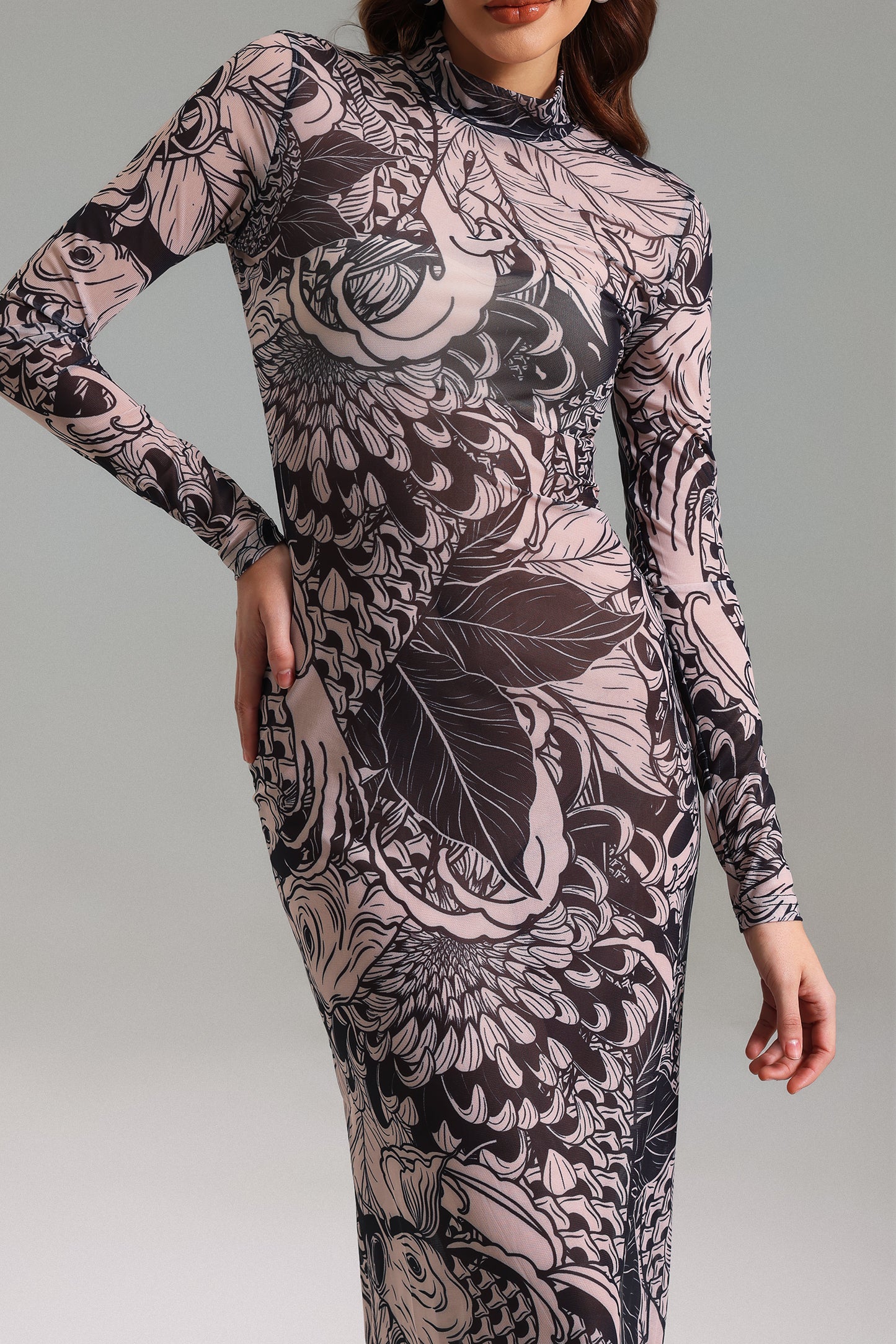 Edwina Printed Mesh Maxi Dress