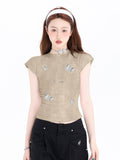 Butterfly Embroidered Cap Sleeve Top