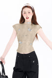 Butterfly Embroidered Cap Sleeve Top