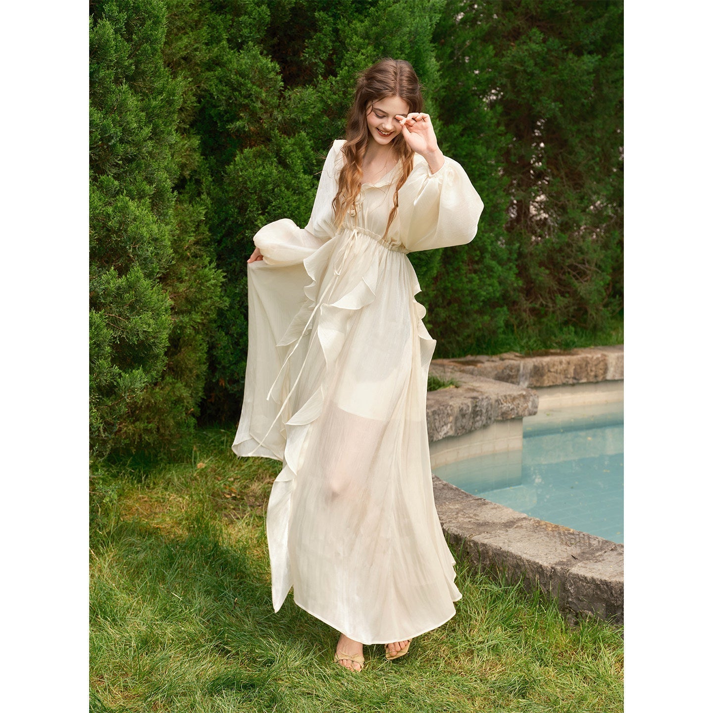 Satin Lace Dress with Drawstring
