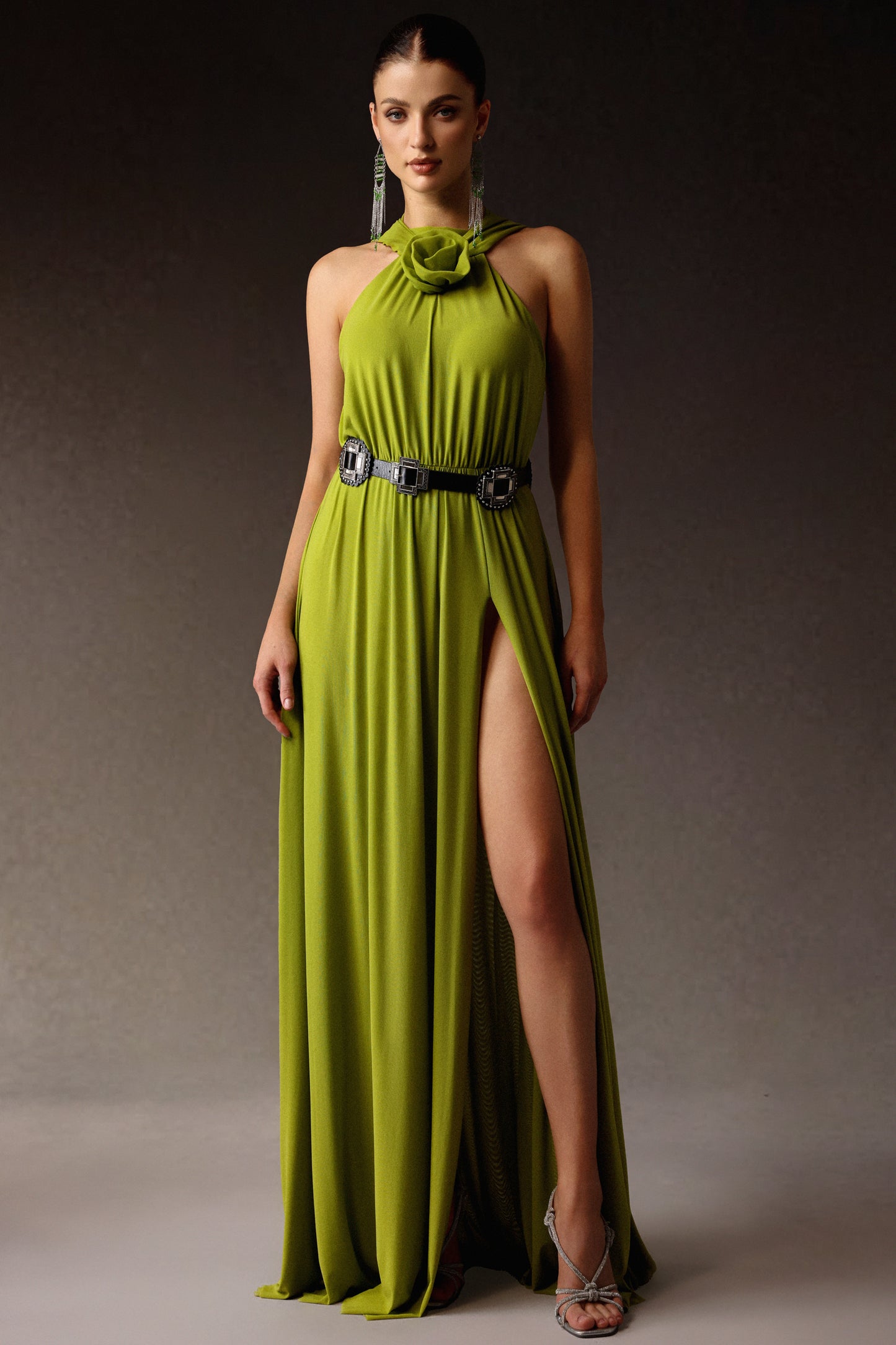Naleza Sleeveless Flowers Slit Maxi Dress