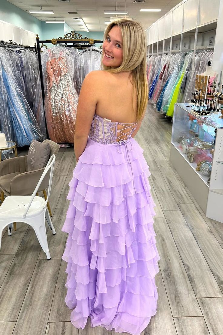 Sweetheart Strapless A-Line Appliques Tiered Party Prom Dress
