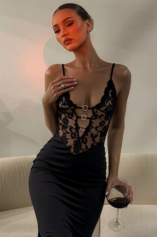 Gaun Maxi Bodycon Cami Tanpa Pita Renda Seksi