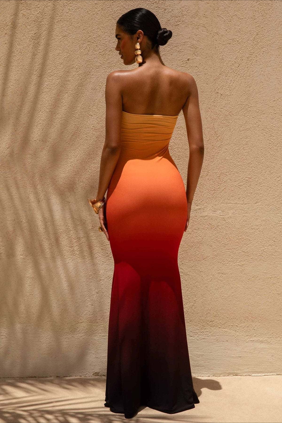 Gaun Maxi Cetak Bunga Mermaid Bandeau Seksi