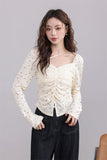 Cream Ruched Polka Dot Top