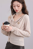 Beige Drape Top with Butterfly Embellishments