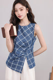 Blue Plaid Asymmetrical Top