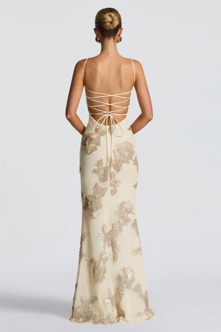 Gaun Maxi Floral Tanpa Punggung