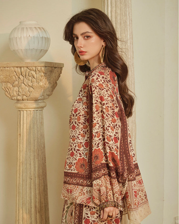Linen Blend 2-Piece Set - Paisley Shirt and Pants