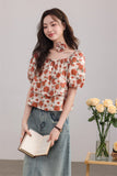 Floral Puff Sleeve Layered Top