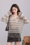 Beige Knit Sweater with Fringe