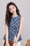 Blue Plaid Asymmetrical Top