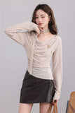 Beige Drape Top with Butterfly Embellishments