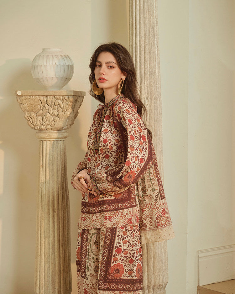 Linen Blend 2-Piece Set - Paisley Shirt and Pants