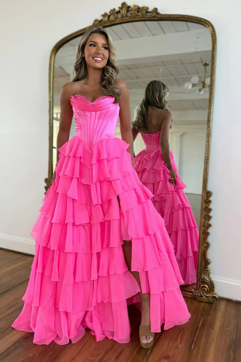 Sweetheart Sleeveless Empire A-Line Tiered Prom Dress
