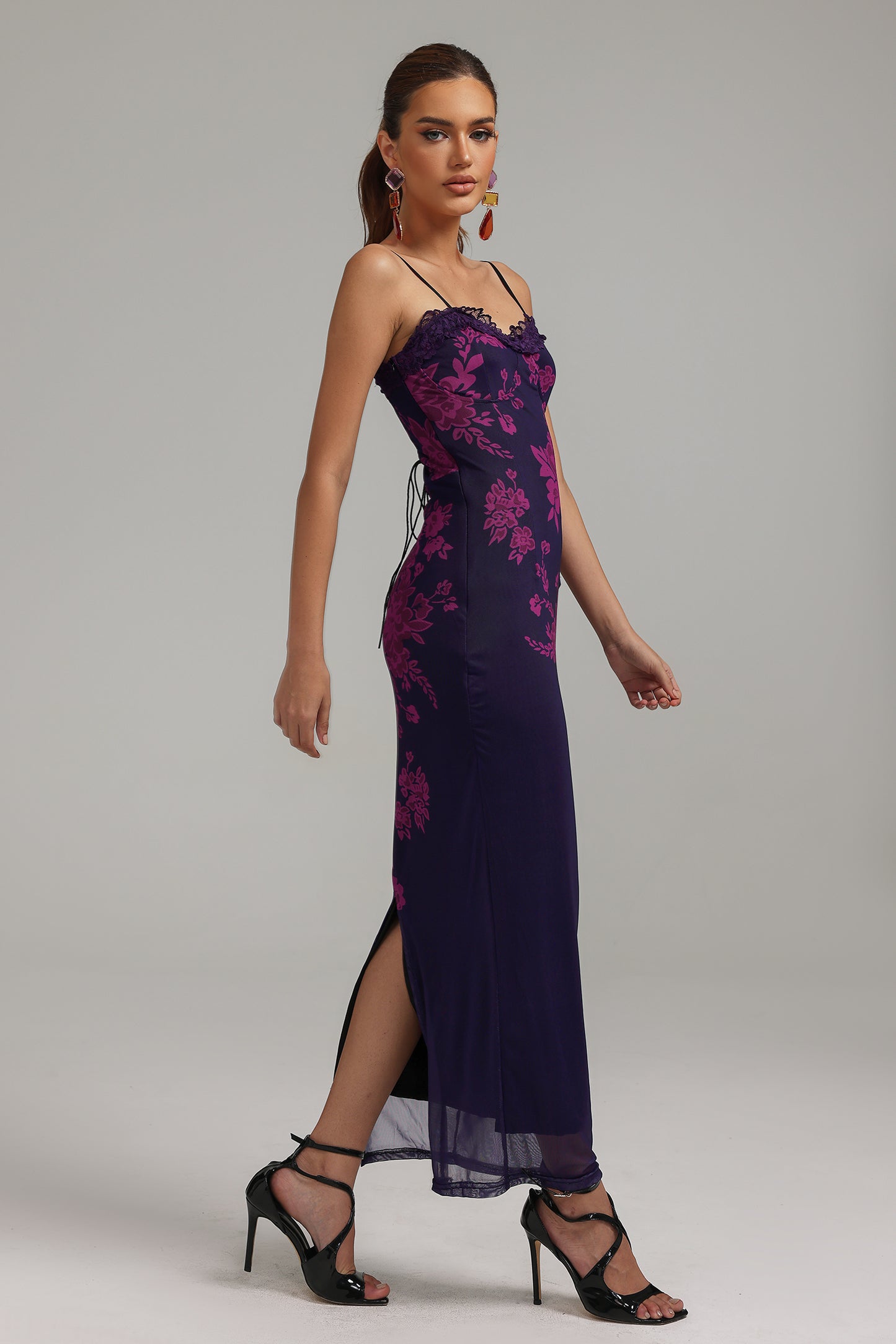 Hattie Halter Printed Mesh Dress