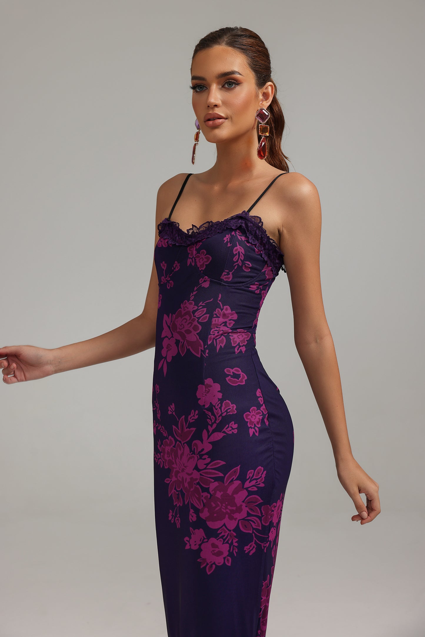 Hattie Halter Printed Mesh Dress