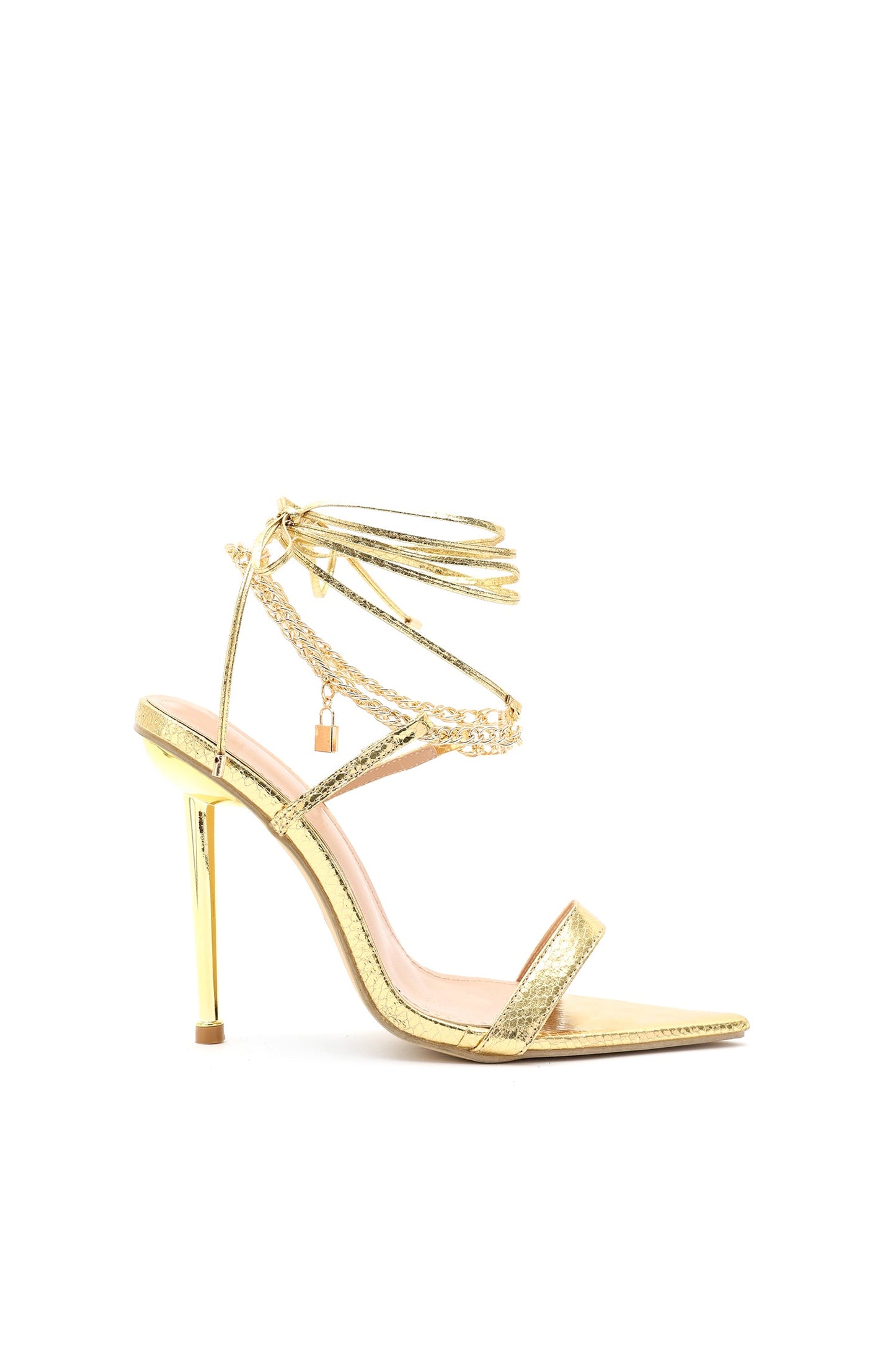 Sibyl Chain Strappy Stiletto Sandals - Gold