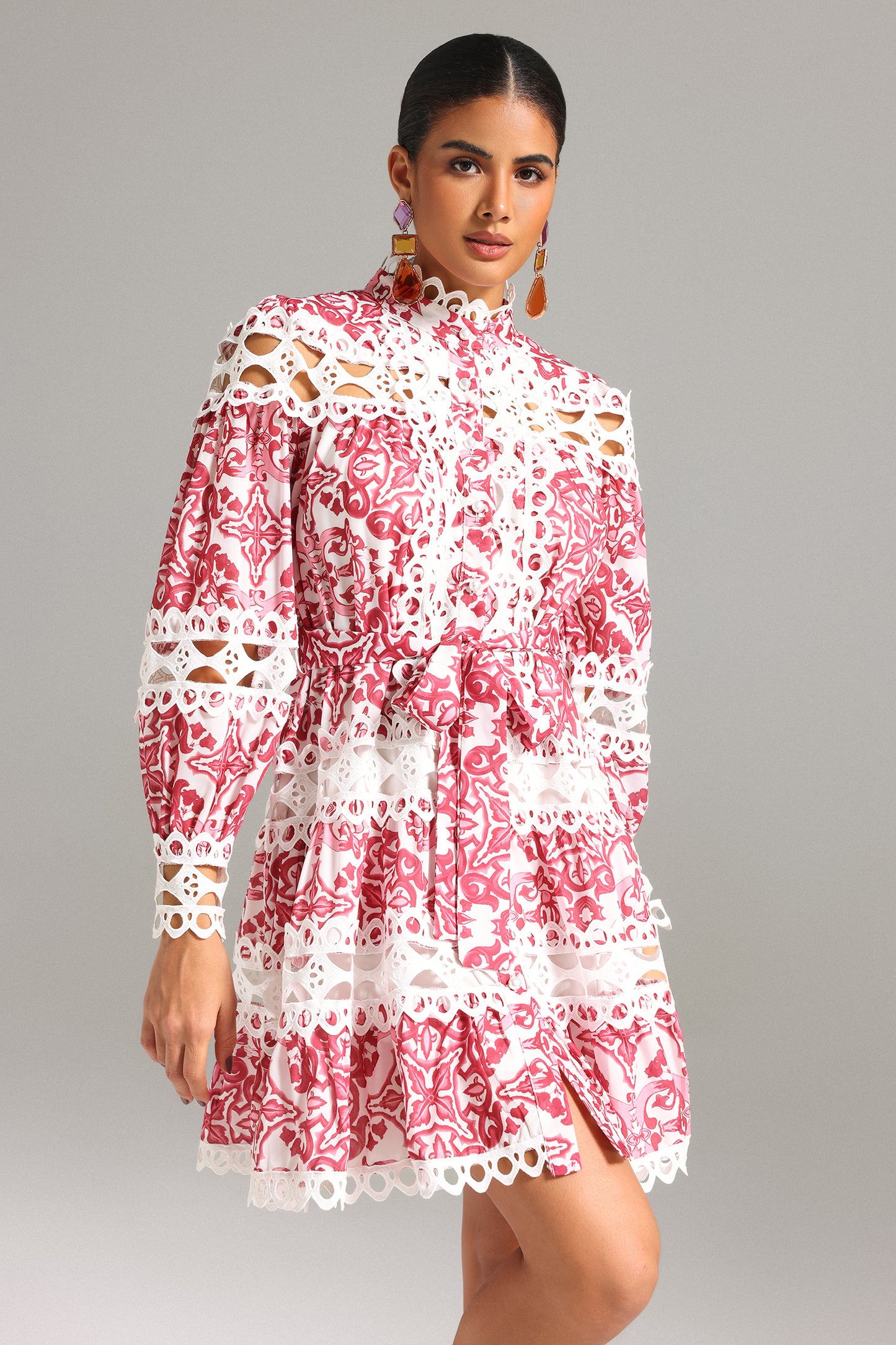 Pascale Printed Lace Mini Dress