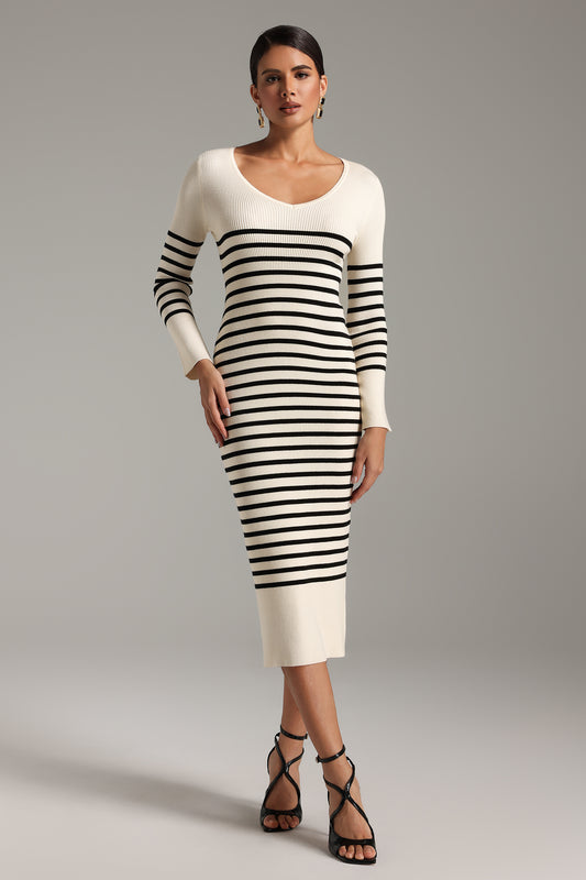 Nellie V Neck Stripe Midi Dress