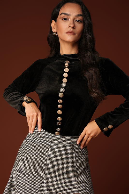 Derya Metal Button Top